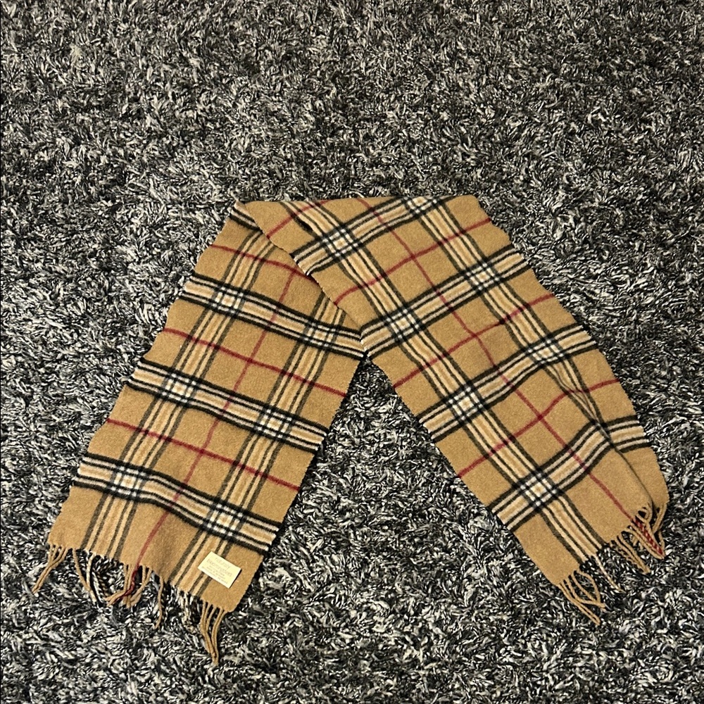 Bloomingdale's Tan and Red Plaid Scarf